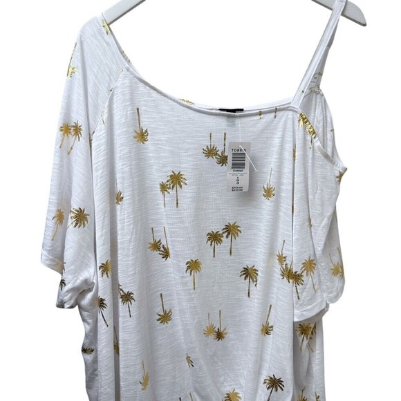 TORRID Cold Shoulder Tee Plus Size 5X White Gold Palms Callie Womens Top NWT - Picture 3 of 9